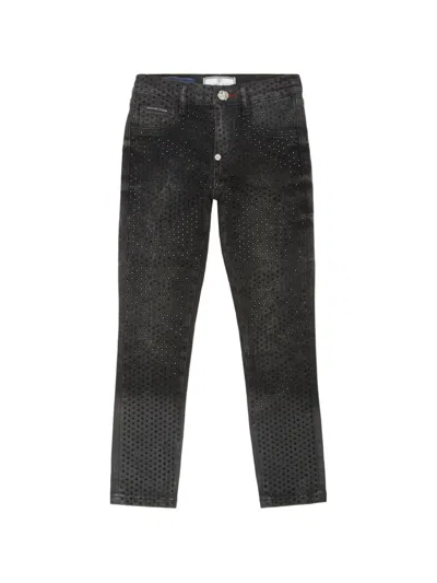 Philipp Plein Junior Kids' Strass-embellished Jeans In Black