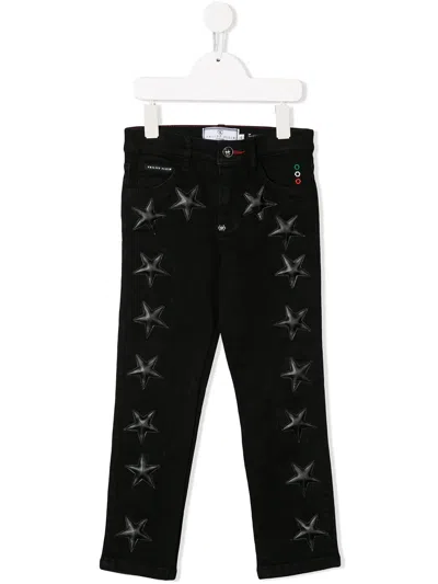 Philipp Plein Junior Kids' Super Straight Cut Starred Jeans In Grey