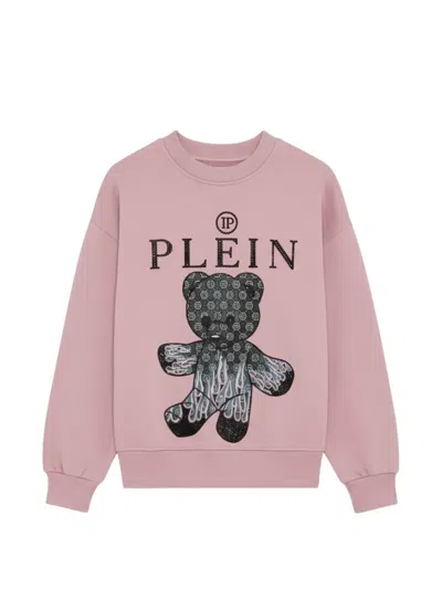 Philipp Plein Junior Kids' Teddy Appliqué Sweatshirt In Purple