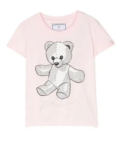 Philipp Plein Junior Kids' Teddy Bear Cotton T-shirt In Rosa