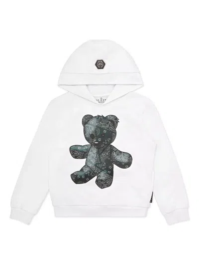 Philipp Plein Junior Kids' Teddy Bear Hoodie In White