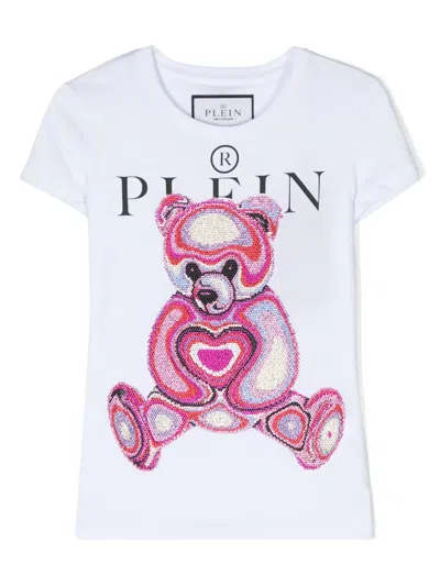 Philipp Plein Junior Kids' Teddy Bear-print Cotton T-shirt In White