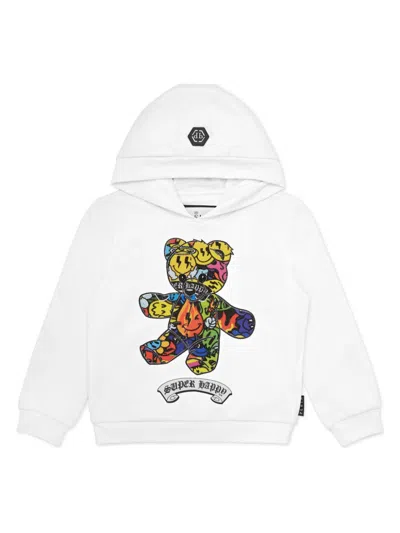 Philipp Plein Junior Kids' Teddy Bear-print Hoodie In 白色