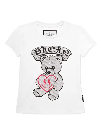 Philipp Plein Junior Kids' Teddy Bear-studded T-shirt In 白色