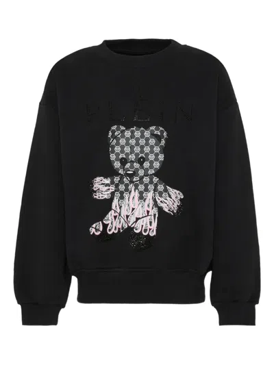 Philipp Plein Junior Kids' Teddy-print Crew-neck Sweatshirt In Black