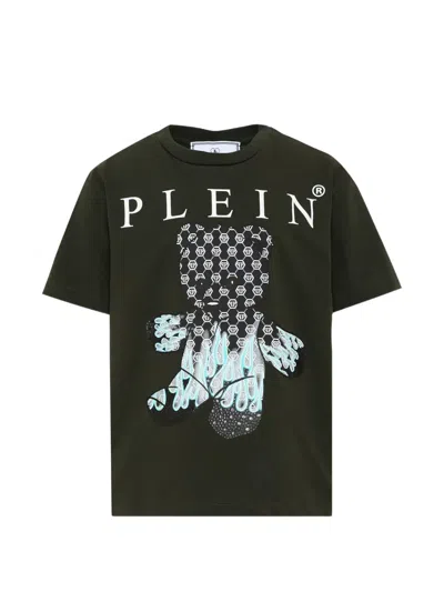 Philipp Plein Junior Kids' Teddy-bear Logo-print T-shirt In Green