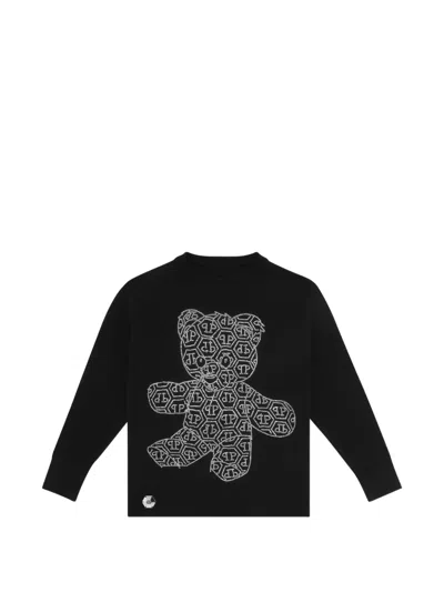 Philipp Plein Junior Kids' Tedyy Bear-embellishment Crewneck Cotton Sweatshirt In Black