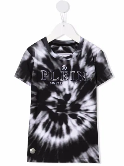 Philipp Plein Junior Kids' Tie-dye Print T-shirt In Black