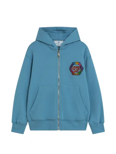 Philipp Plein Junior Kids' Zip Hoodie In Blue