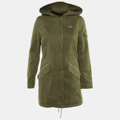 Pre-owned Philipp Plein Khaki Green Cotton & Fur Hooded Double Layer Jacket S