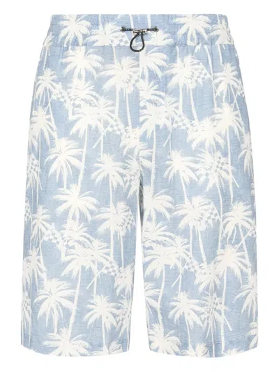 Philipp Plein Kid Fit Chambray-print Shorts In Blue