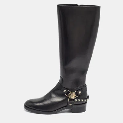 Pre-owned Philipp Plein Kingdom Size 41 Black Leather Knee Length Boots
