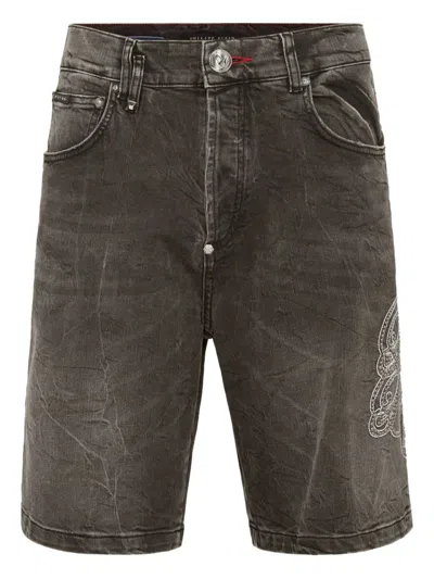 Philipp Plein Knee-length Denim Shorts In Grey