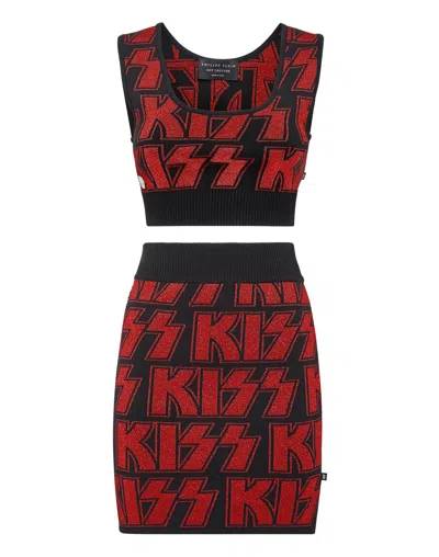 Philipp Plein Knit Compose Top+skirt Rock Band In Multi