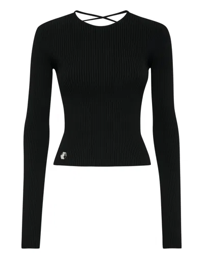 Philipp Plein Knit Criss Cross Top In Black
