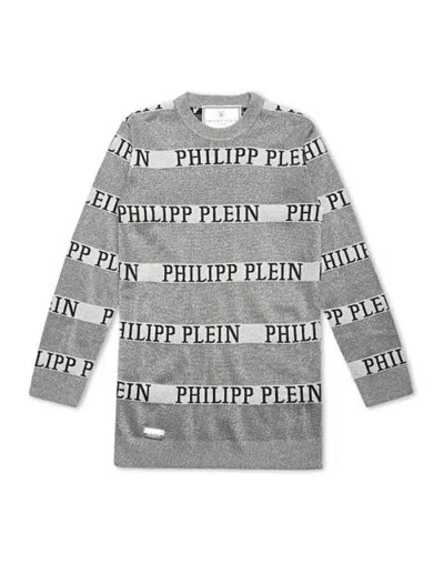 Philipp Plein Kids'  Knit Day Dress Skull Girl In Grey