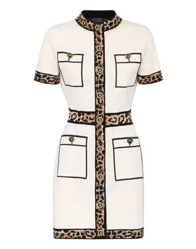 Philipp Plein Knit Dress Leopard In White