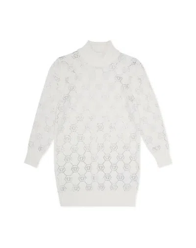 Philipp Plein Kids'  Knit Dress Monogram Girl In Beige