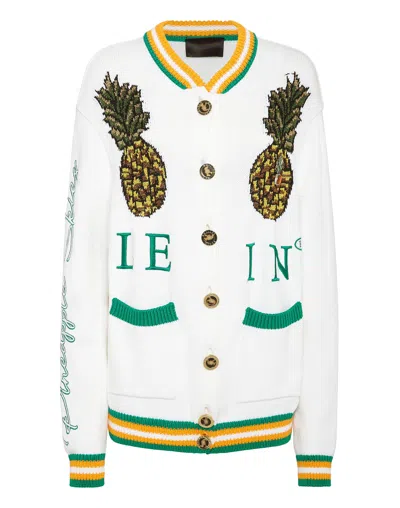 Philipp Plein Knit Embroidery Jacket Pineapple Skies In White
