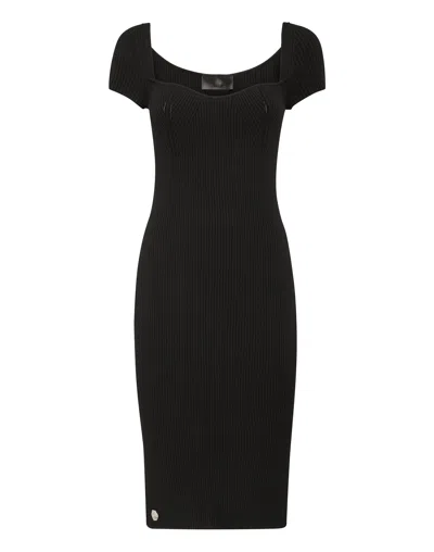 Philipp Plein Knit Midi Dress In Black