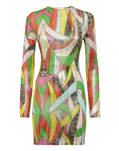 Philipp Plein Knit Mini Dress Rainbow Patchwork In Multi