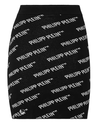 Philipp Plein Knit Short Skirt All Over Pp In Black