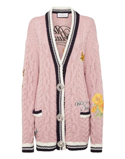 Philipp Plein Knitted Embroidered Cardigan Deluxe Fairy In Pink