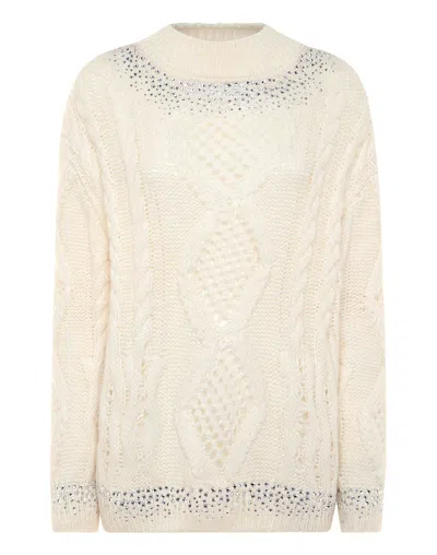 Philipp Plein Knitted Pullover Round Neck Long-sleeve Strass In White