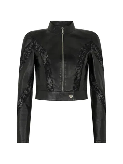 Philipp Plein Lace Biker Jacket In Blue