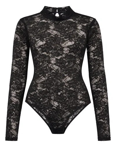 Philipp Plein Lace Bodysuit Monogram Strass Monogram Strass In Black