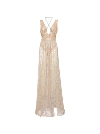 Philipp Plein Lace Cut-out Maxi Dress In Neutral