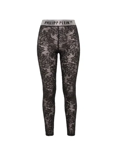 Philipp Plein Lace Legging Monogram Strass In 블랙