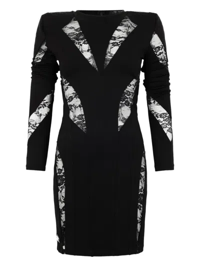 Philipp Plein Multicutting Long Sleeve Mini Dress Lace In Black