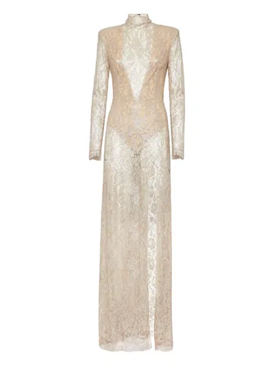 Philipp Plein Lace Maxi Dress In Neutral