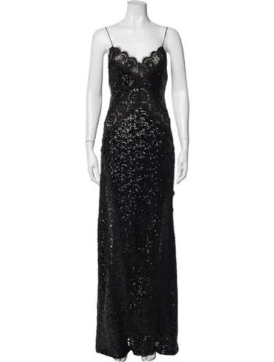 Pre-owned Philipp Plein Lace Pattern Long Dress In Black