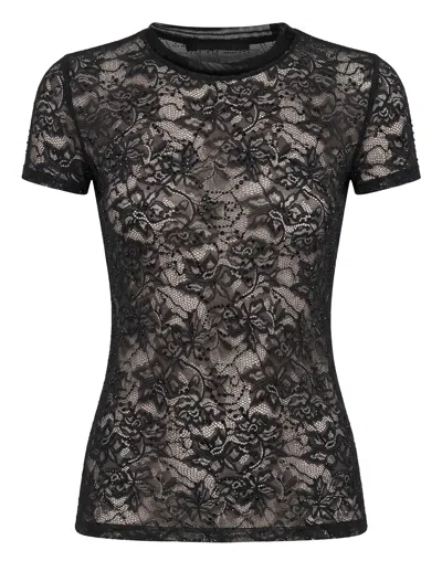 Philipp Plein Lace Sexy Pure Fit T-shirt Monogram Strass Monogram Strass In Black