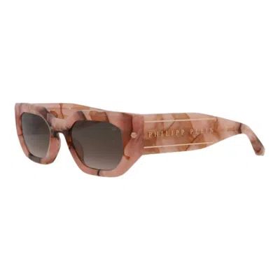 Philipp Plein Ladies Black Geometric Sunglasses Spp066m 06z8 In Pink