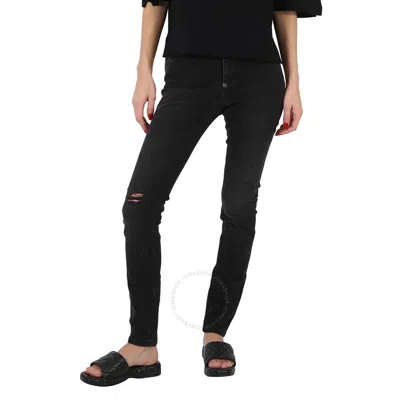 Philipp Plein Ladies Black High Waisted Distressed Jeans