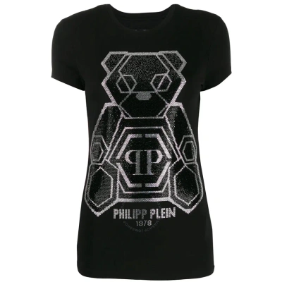 Philipp Plein Ladies Black Sketched Teddy Bear Cotton Jersey T-shirt