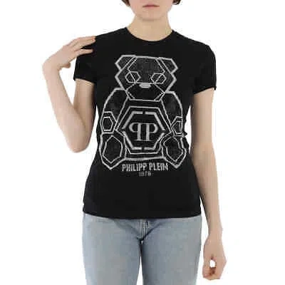 Pre-owned Philipp Plein Ladies Black Sketched Teddy Bear Cotton Jersey T-shirt, Size