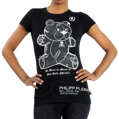 Philipp Plein Ladies Black Teddy Bear Round Neck T-shirt