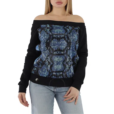 Philipp Plein Ladies Black/multi Crystal Cotton Jersey Sweatshirt