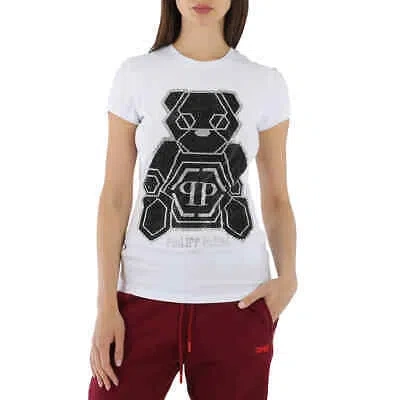 Pre-owned Philipp Plein Ladies White Sketched Teddy Bear Cotton Jersey T-shirt