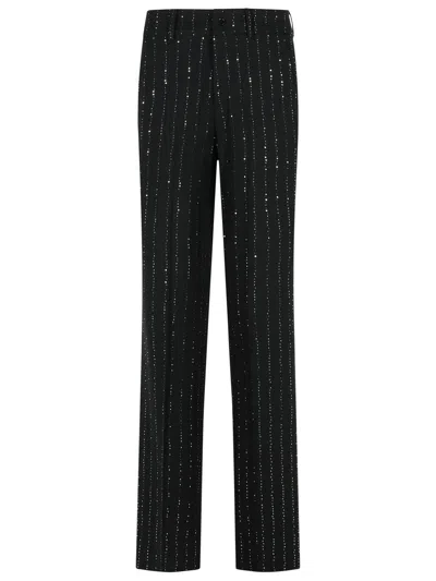Philipp Plein Wool Blend Sequined Pants With Pinstripe Pattern In Black
