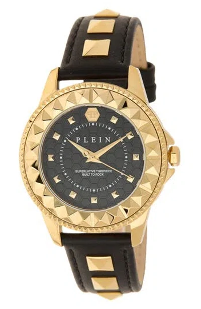 Philipp Plein Lady Rock Pyramid Stud Leather Strap Watch, 38mm