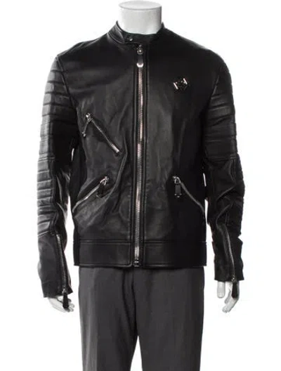 Pre-owned Philipp Plein Lamb Fur Moto Jacket In Gray
