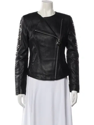 Pre-owned Philipp Plein Lamb Leather Biker Jacket In Black