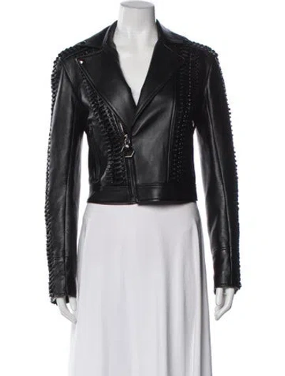Pre-owned Philipp Plein Lamb Leather Biker Jacket In Black
