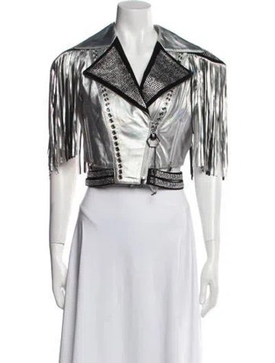 Pre-owned Philipp Plein Lamb Leather Biker Jacket In White