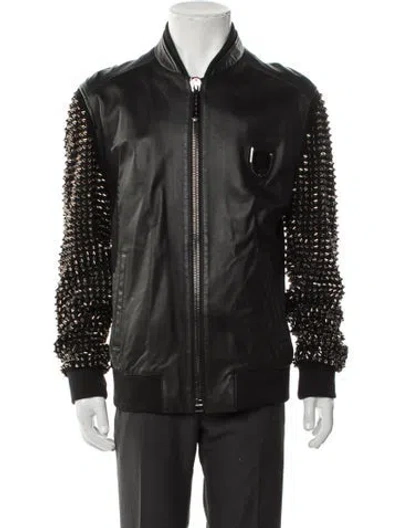 Pre-owned Philipp Plein Lamb Leather Bomber Jacket W/ Tags In Black
